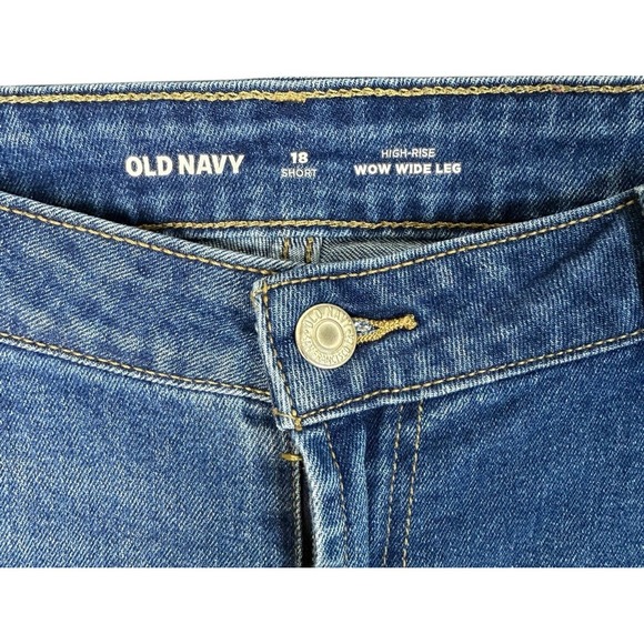Old Navy Wow Wide Leg‎ High Rise Women Size 18 Short Blue Stretch Denim Jeans - Picture 2 of 3
